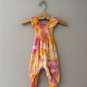$12 ADD ON Burt’s Bees Baby Pink Yellow Tie-Dye Smocked Romper 0-3M‎ Zara